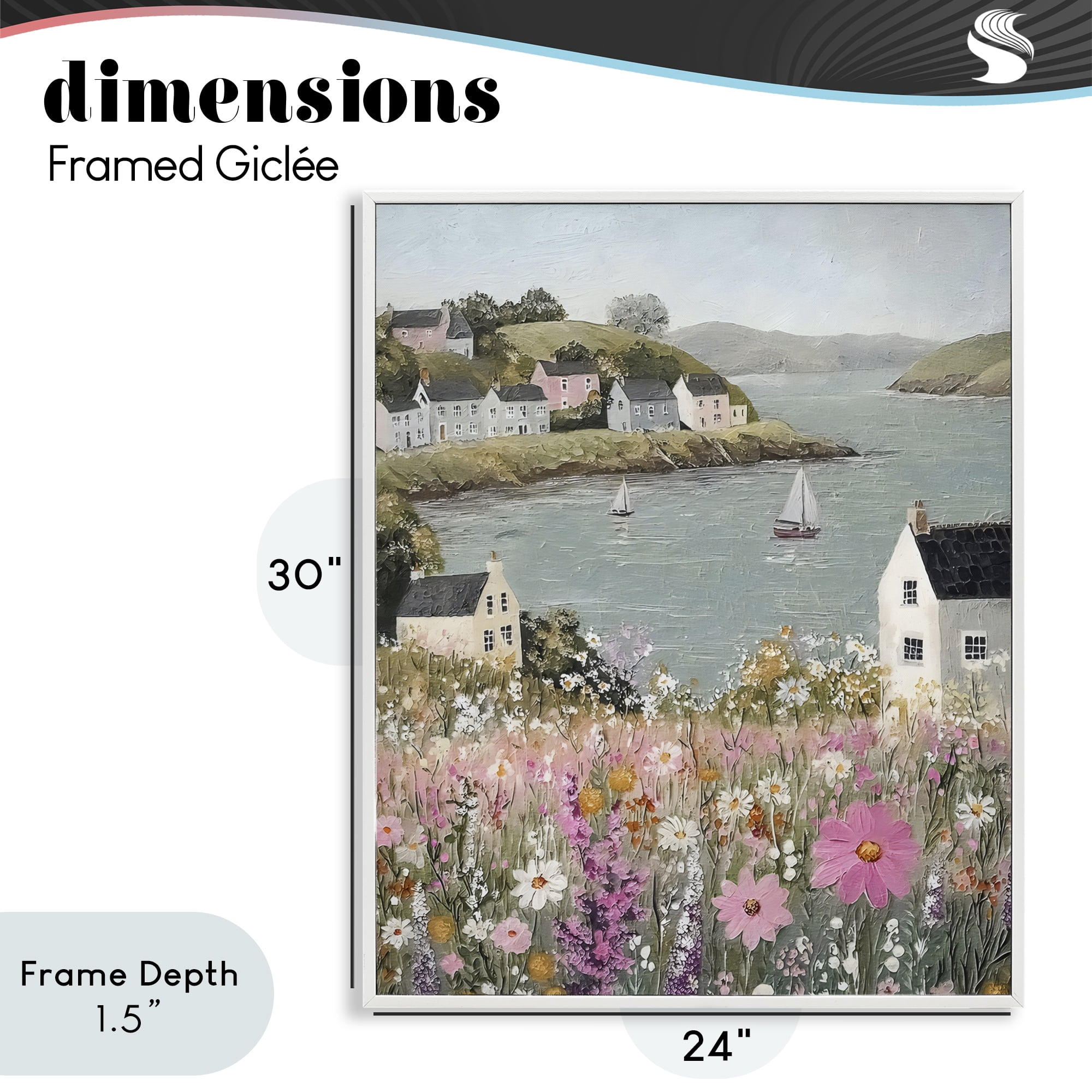 Stupell Industries Seaside Cottages & Sailboats White Framed Giclee Art, design by Riley B