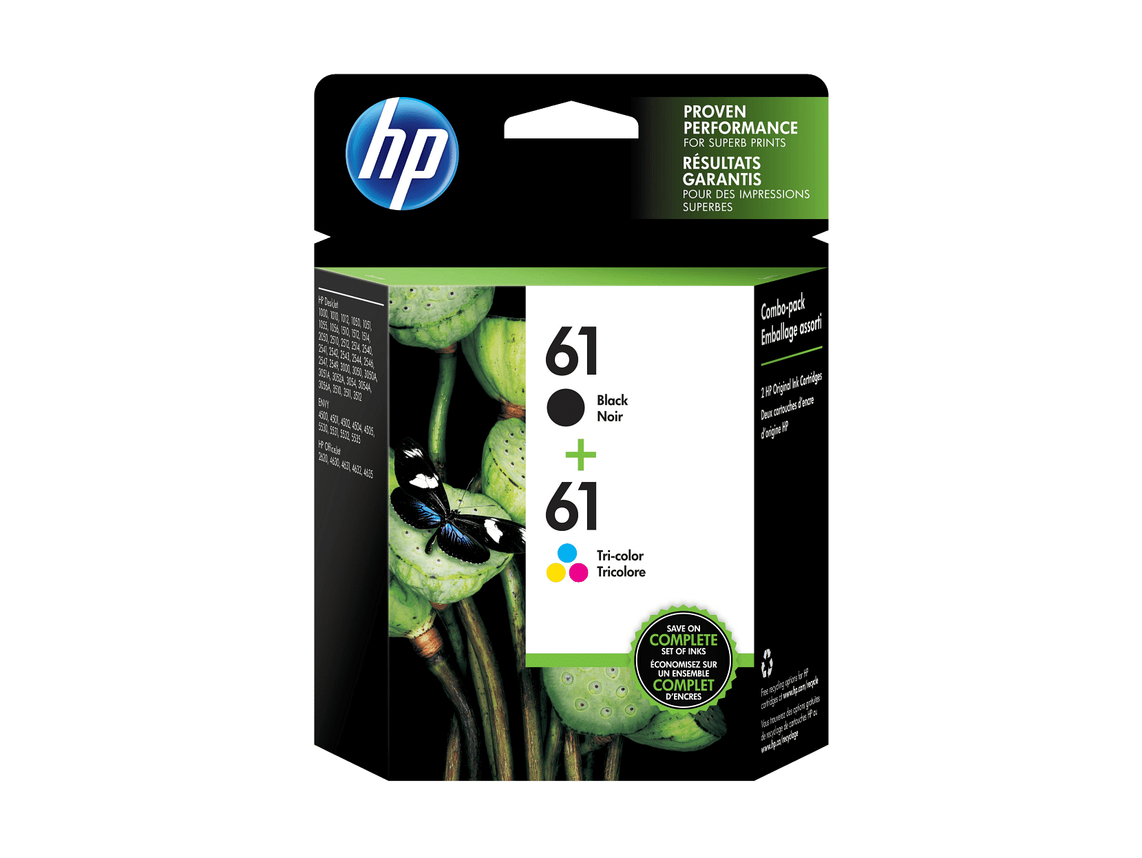 HP 61 2-pack Black/Tri-Color Original Ink Cartridges, ~170 pages, CR259FN#140