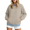 thumbnail image 6 of Smsaxvxz Sweatshirts for Women Fall Fashion Collar And Hem Denim Patchwork Shirts Loose Fit Pullover Tops Khaki XL, 6 of 6