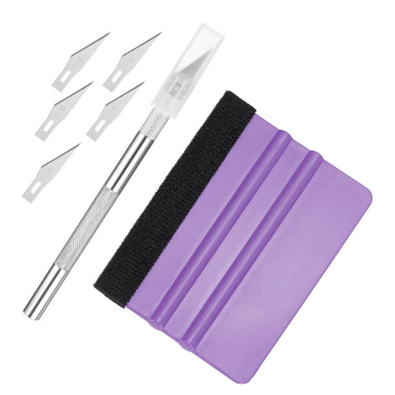 Uxcell 1set Vinyl Squeegee Felt Edge 4" Squeegee Felt Fabric Vinyl Scraper with Craft Knife for Car Wallpaper Decal Smoothing Sign Window Privacy Film Glass Tint DIY Crafts, Purple