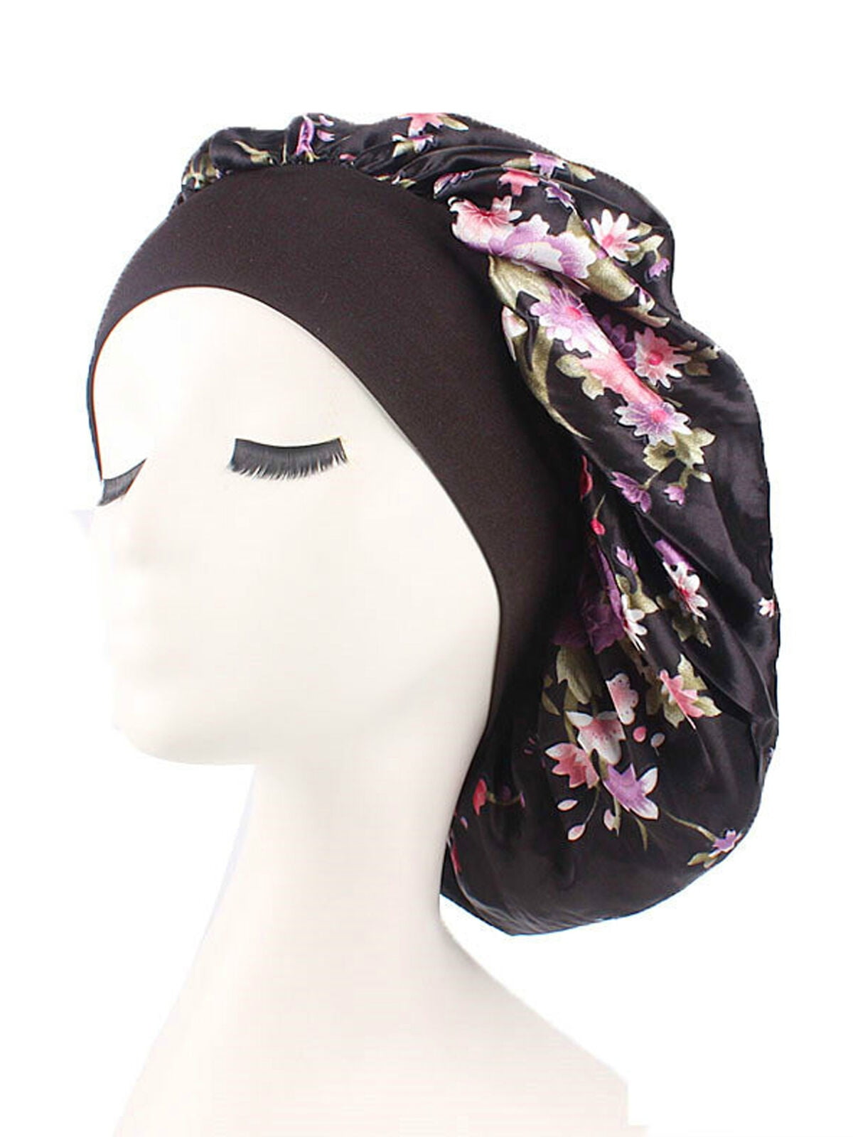 Silk Night Sleep Cap Hair Bonnet Hat Head Cover Satin Wide Adjust Elastic Band #