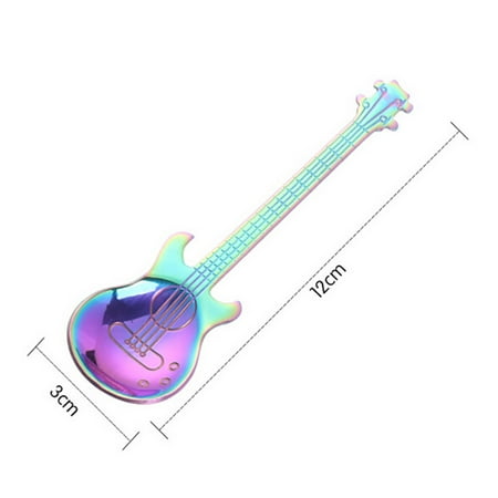 

jbyrvq Stainless Steel Guitar Spoons Rainbow Coffee Tea Spoon Flatware Drinking Tools