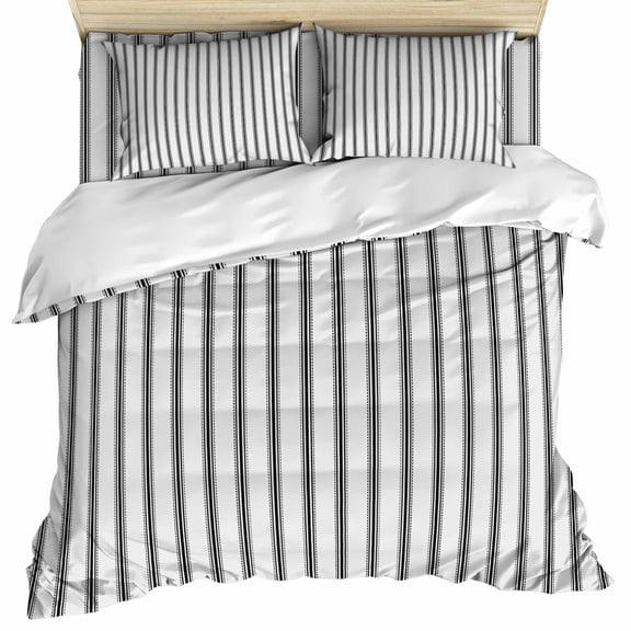 Black Striped Duvet Cover Set, Black White Stripes Farmhouse Soft Duvet Cover Queen Size Bedding Set 4 Pieces, 1 Quiltcover and 2 Pillowcases with Zipper, 1 Bed Sheet for All Seasons