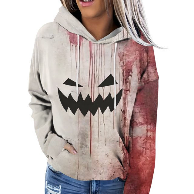 Sudadera con capucha para mujer con diseño de calabaza de Halloween, cómoda y elegante