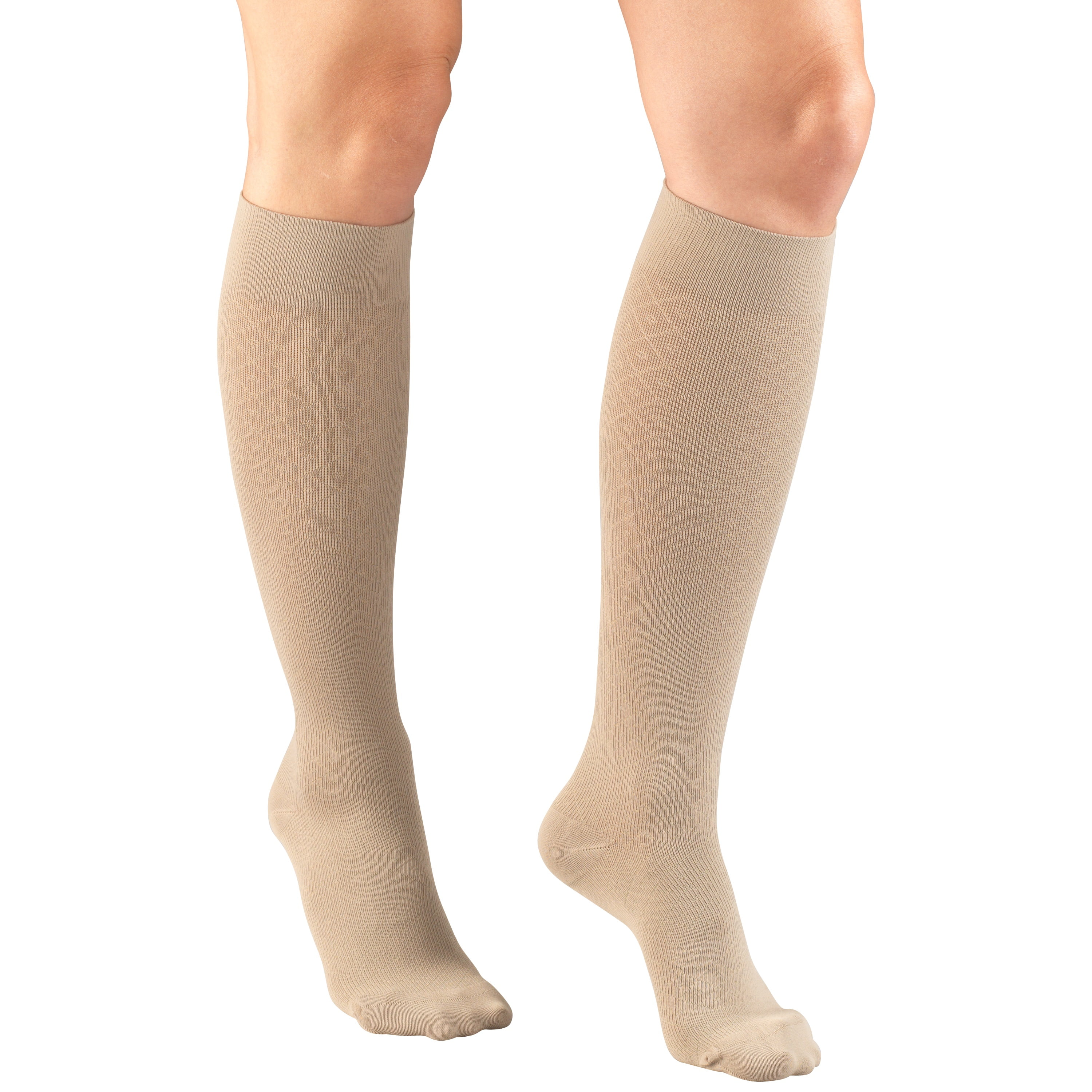 Truform Women's Trouser Socks, Dress Style, Diamond Pattern: 15-20 mmHg, Tan, Medium