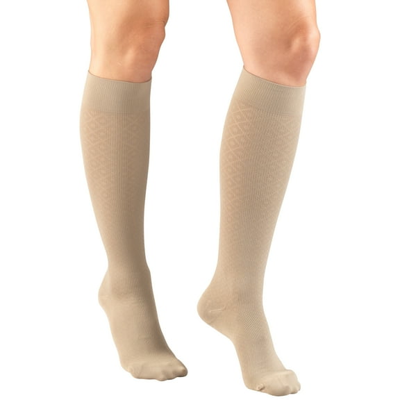 Truform Women's Trouser Socks, Dress Style, Diamond Pattern: 15-20 mmHg, Tan, Large