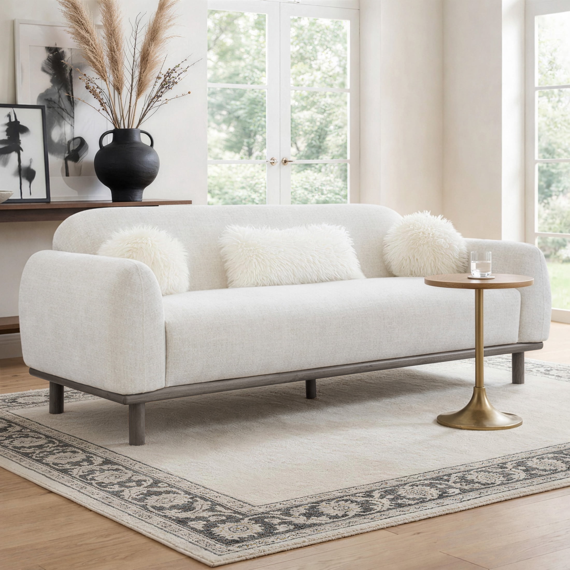 Aukfa 84" Contemporary Sofa, 3 Seater Couch for Living Room, Chenille, White