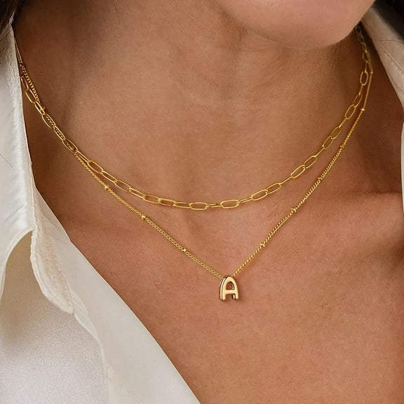 Turandoss 14K Gold Plated Initial Dainty Bubble Layering Choker Pendant Necklace for Women Letter A-Z Jewelry Trend Personalized Easter Birthday Gifts for Women Her