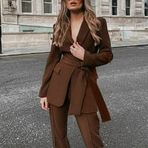Meichang Womens 3 Piece Blazer Sets Formal Lapel Collar Work Blazer And Slimming Pants with Belt Dressy Solid Business Suit Set