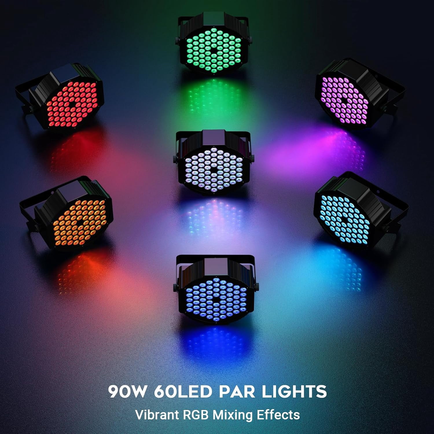 90W RGB LED Par Lights: 60 LEDs Dimmable Stage Lighting - Remote & DMX Control - Sound Activated Uplights for Events DJ Wedding Party Church Band Holiday Performance- 2Pack