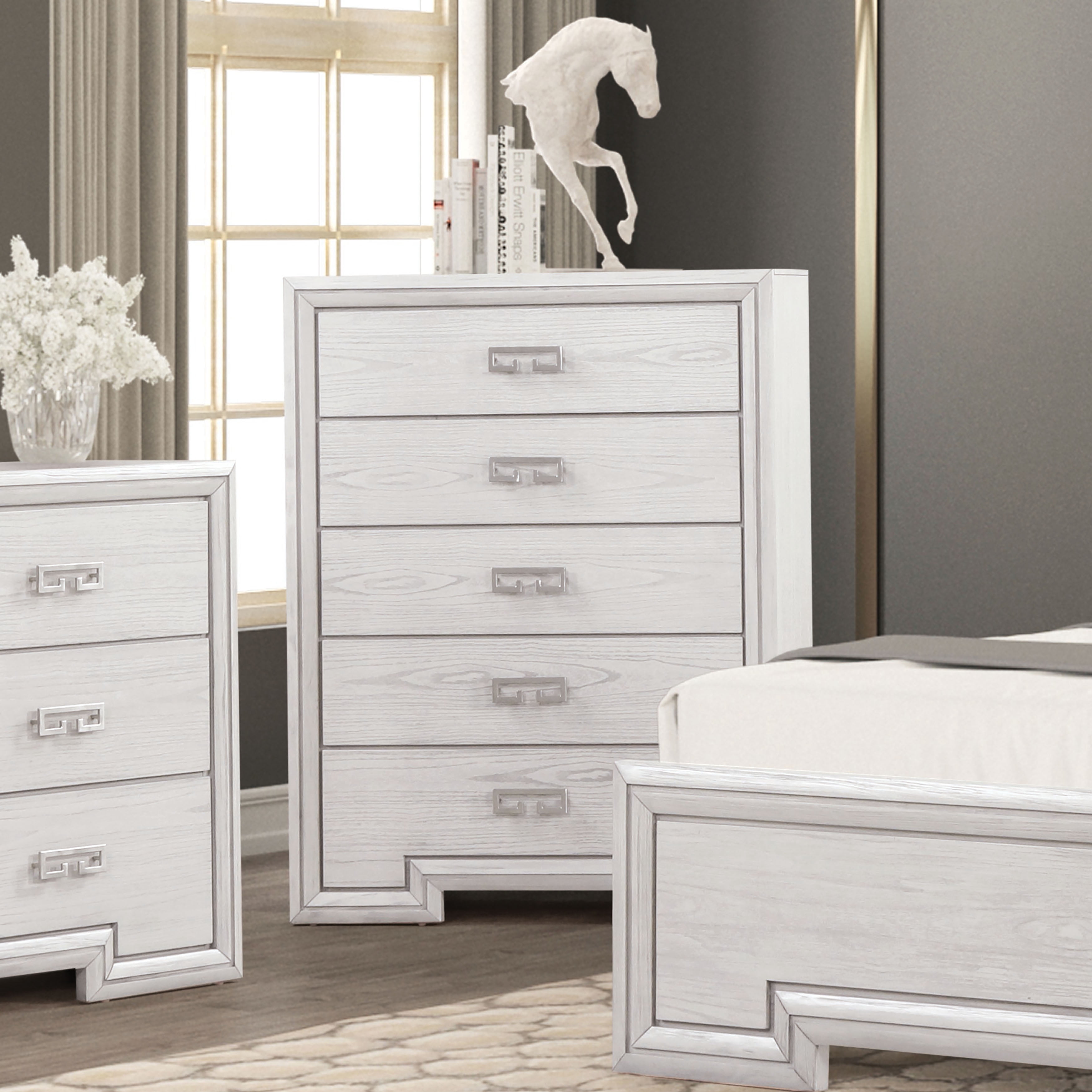 Furniture of America Elres Adult Modern 5-Drawer Solid Wood Vertical Dresser, Rustic White