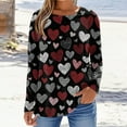 thumbnail image 4 of Valentine Day Shirts Womens Crew Neck Love Heart Print Funny Graphic Tee Long Sleeve Cute Fashion Tunic Tops Vermilion L, 4 of 5