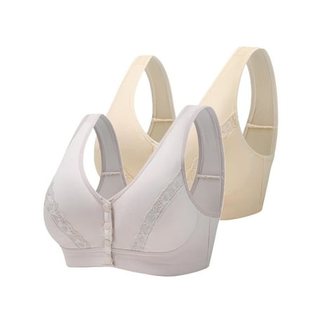

Baywell Women s Front Closure Cotton Bra Button Snap Closure Comfort Wireless Pure Bras Full Coverage Wirefree Push Up Bralettes 2 Packs 46/105BC