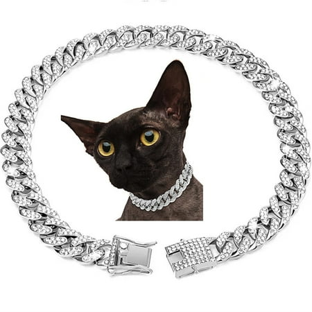 Chain Metal Dog Collar 12mm Wide Cuban Diamond Necklace Cute Fashion Pet Link Jewelry Accessories for Small Medium Large Dogs Cats