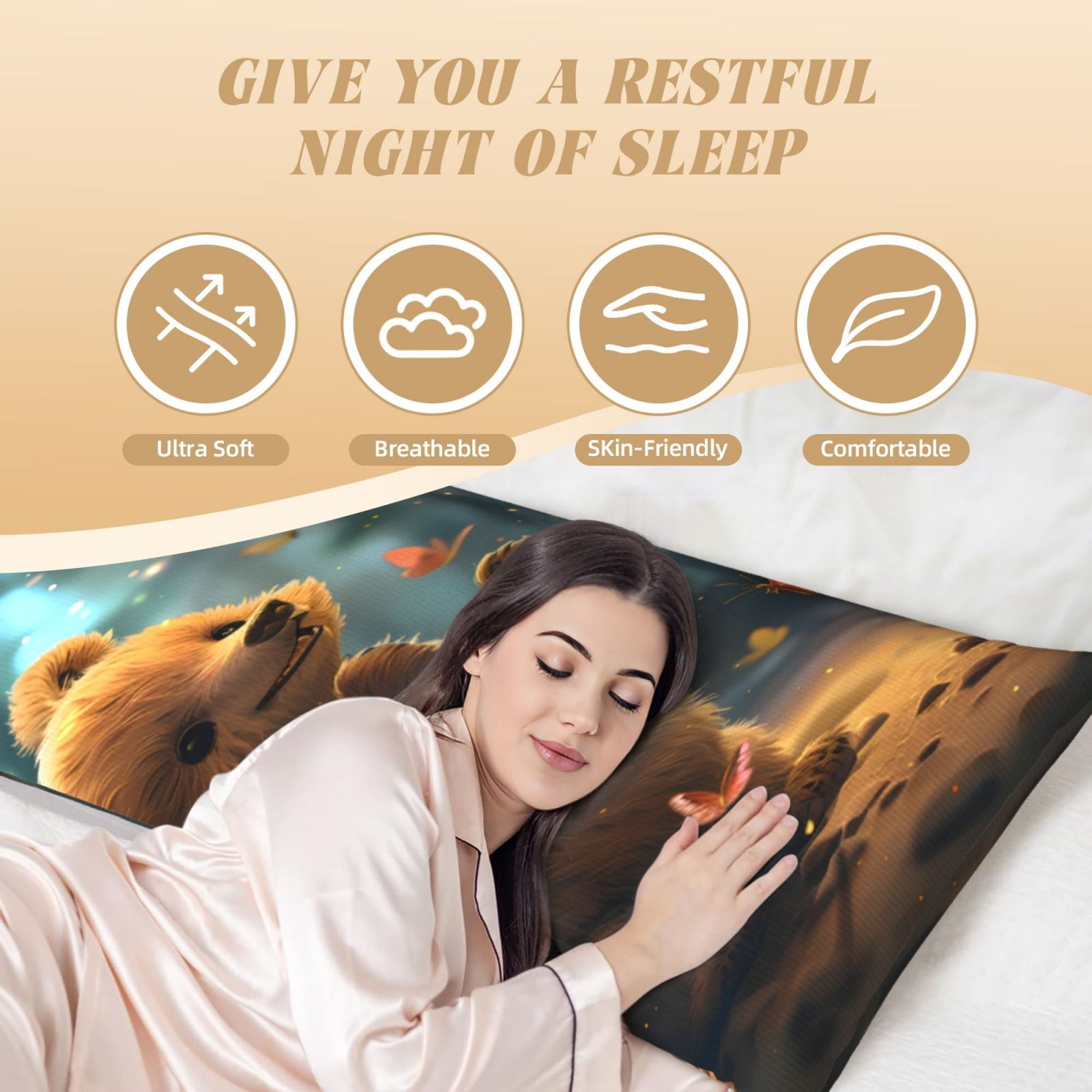 Naloa Cute Butterfly Bear Super Soft 20x60 Body Pillow Case,Long Side Hidden Zipper（PILLOWS ARE NOT INCLUDED）