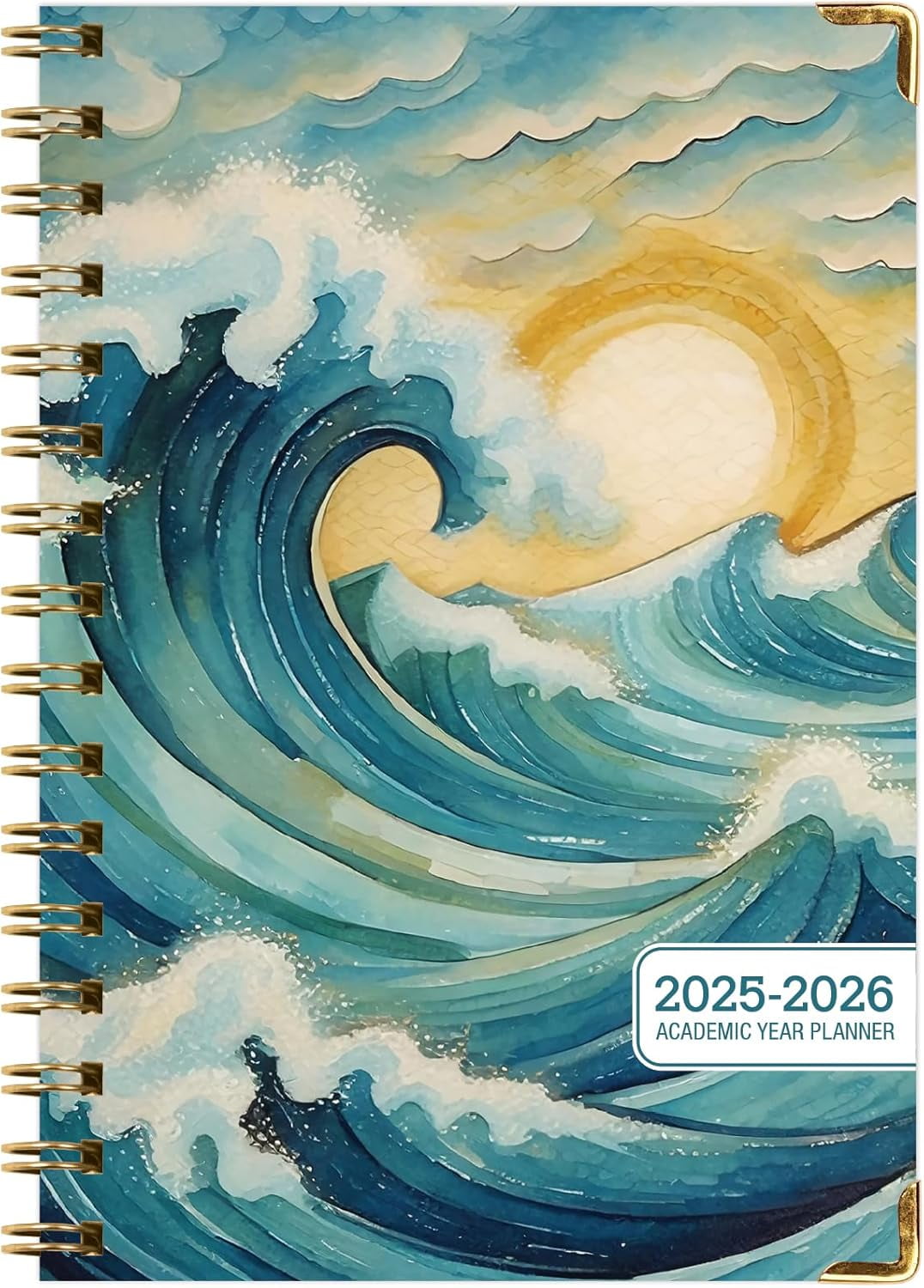 Academic Planner 2025-2026, Daily Weekly Monthly Yearly Planner, June 2025 - July 2026, 14 months, 5.5"x8", Bookmark, Pocket Folder and Sticky Note Set (Ocean Waves)
