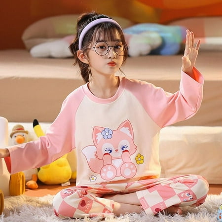 

Sanrio Hello Kitty Children Pajamas Suit Cartoon Long-Sleeved Cinnamoroll Kuromi Autumn Anime Y2K Sleepwear Student Kids Clothes