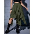 thumbnail image 5 of Women'S Renaissance Flowy Fairy Skirt Y2k Contrast Lace Layered Asymmetrical Midi Skirts Olive Green XL, 5 of 9