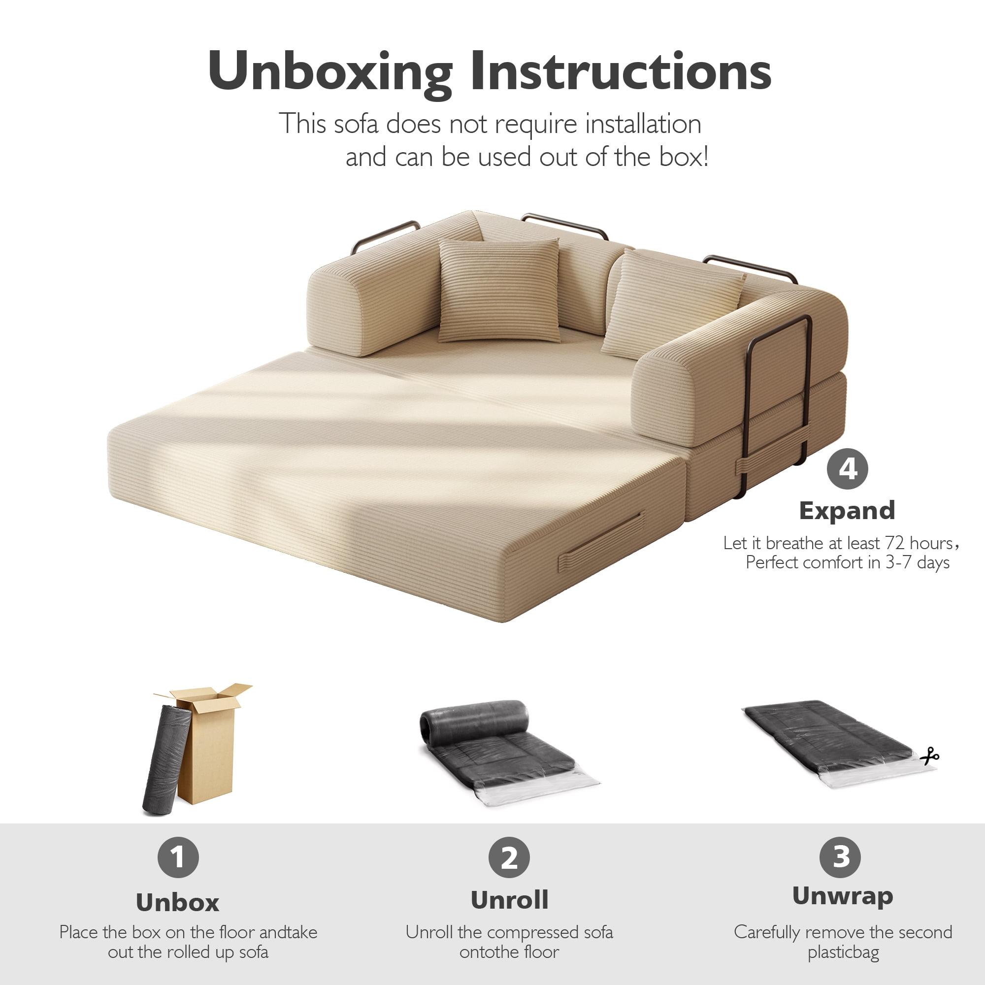 59in Convertible Sofa Bed Corduroy Boneless Couch Bed Foldable Sofa Bed Pull Out Bed Futon Sleeper Sofa No Assembly