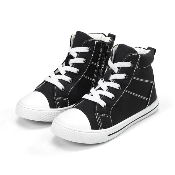 Kushyshoo Kids Canvas Sneakers Black High-Top Children Walking Shoes 11M