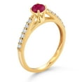 thumbnail image 3 of Gem Stone King 10K Yellow Gold Red Ruby and White Lab Grown Diamond Engagement Ring for Women (0.53 Cttw, Gemstone July Birthstone, Round 4MM, Size 7), 3 of 4