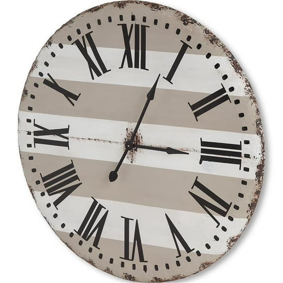 Mercana Belton 41.5" Round White and Tan Metal Oversize Farmhouse Wall Clock