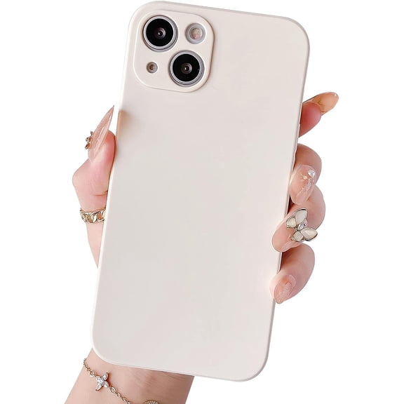 Compatible with iPhone 13 Case Silicone Soft Rubber Slim Protective Case for iPhone 13 with Glass Screen Protector (Beige)