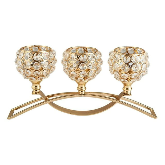 CUITING Crystal Candle Holder 3 Candelabra Table Centerpiece Wedding Buffet Table Ornaments Golden