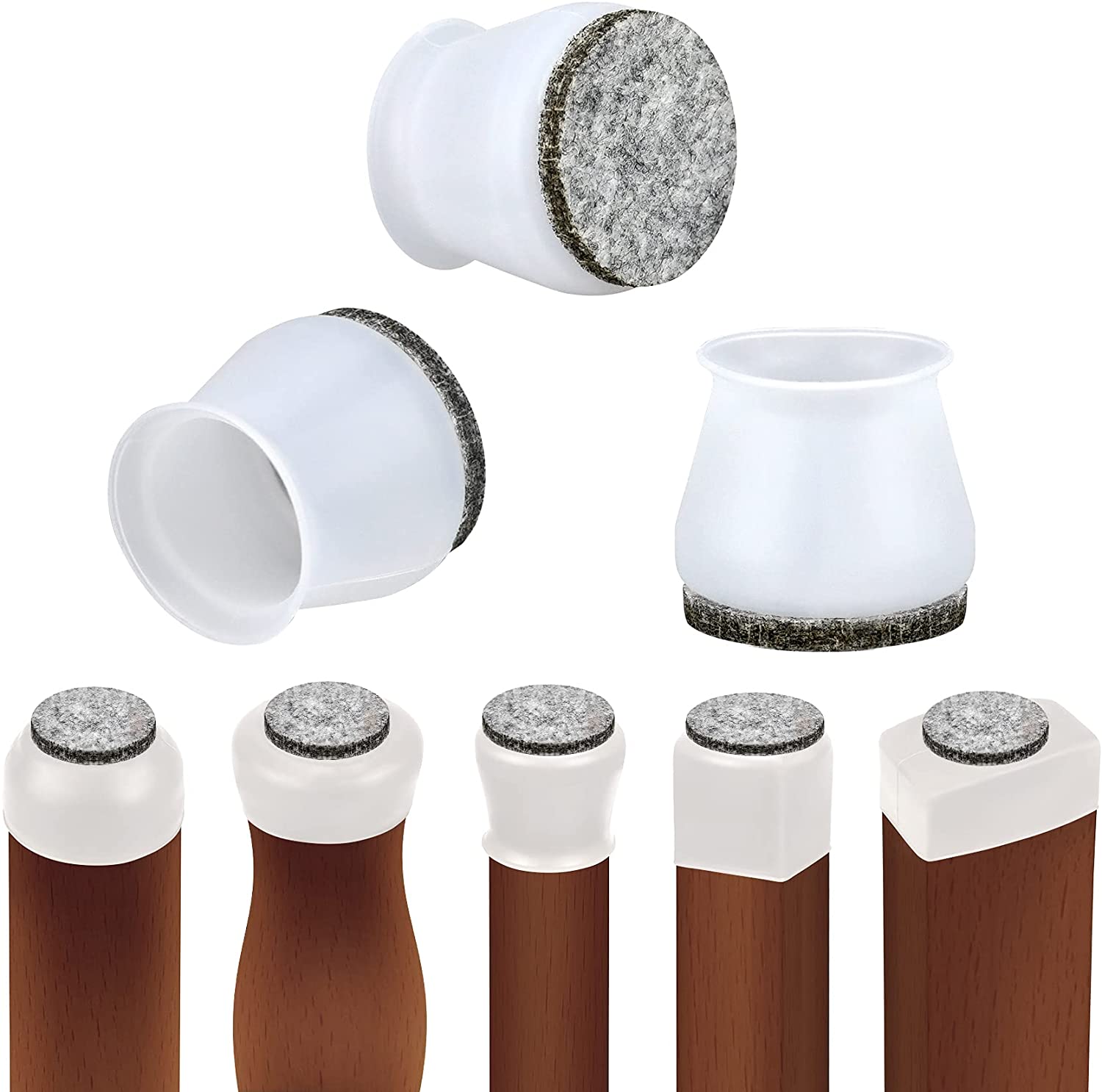 Chair Leg Protectors,16 PCS Silicone Chair Leg Floor Protectors with Indivisible Felt Pads,Free Moving Table Leg Covers to Prevent Floor Scratches Small Size, Transparent