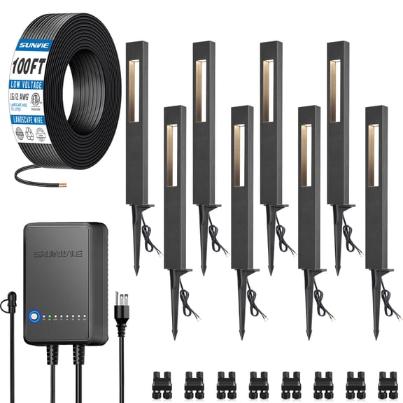 SUNVIE LED Low Voltage Landscape Lighting Kit, 8 Pack Pathway Lights with Transformer and Wire