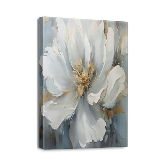 Chef-D'œuvre Floral Bleu Marine - Peintures de Fleurs Abstraites Vintage sur Toile pour Murs de Salle de Bain et Chambre, Décor Chic, 12x16 Pouces