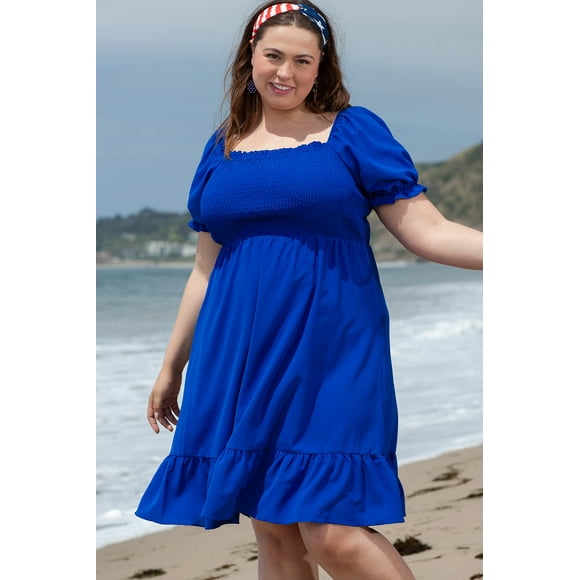 FOLUNSI Vibrant Blue Ruffle Mini Dress - Plus Size Charm