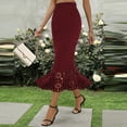 thumbnail image 6 of Gamivast Womens Midi Skirts High Waisted Elastic Waist Elegant Mermaid Bodycon Skirt Laser Cut Hollow Out Floral Skirt Hem Slim Fit Evening Party Cocktail, 6 of 7