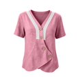 thumbnail image 5 of Msgweeeg Short Sleeve Womens Tops Summer Solid Color Women’s Blouse V Neck Lace Regular Fit Stylish Vacation Women's Shirts, 5 of 7
