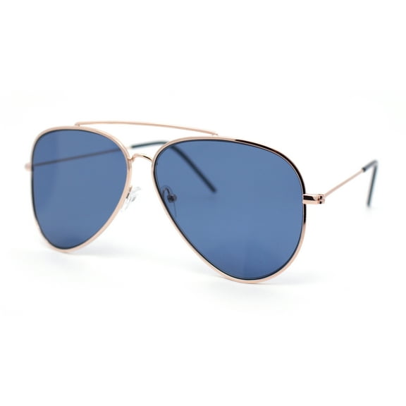 Concave Curved Metal Rim Double Bridge Tear Drop Pilots Sunglasses Rose Gold - Navy