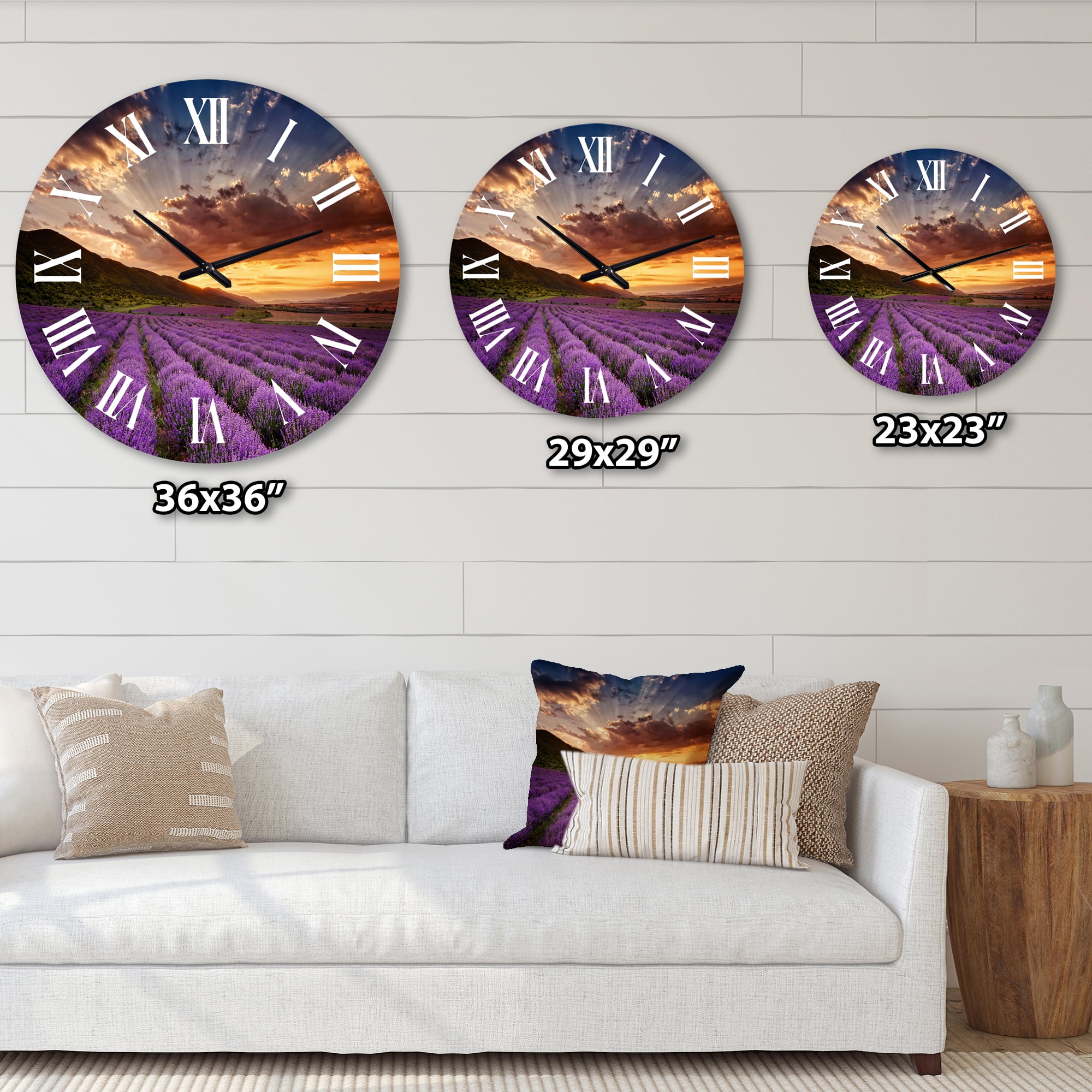 Designart 'Sunrise & Dramatic Clouds Over Lavender Field X' Farmhouse Wall Clock