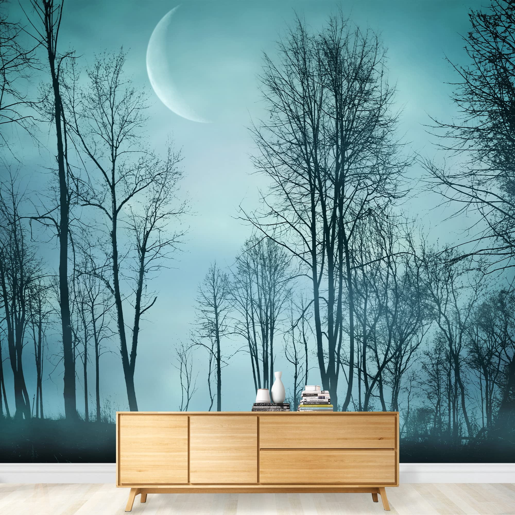wall26 - Night Forest in Vintage Background - Removable Wall Mural | Self-Adhesive Large Wallpaper - 100x144 inches