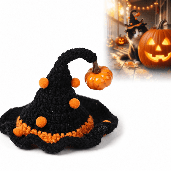 Woven Witch Hat & Adjustable Collar Costume Set for Cats & Small Dogs, Lightweight Halloween Pet Outfit, Comfortable Fit for Festive Dress-Up(1Pcs)