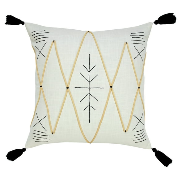 Ox Bay 20" x 20" Hand-Woven White/ Black Geometric Organic Cotton Pillow Cover
