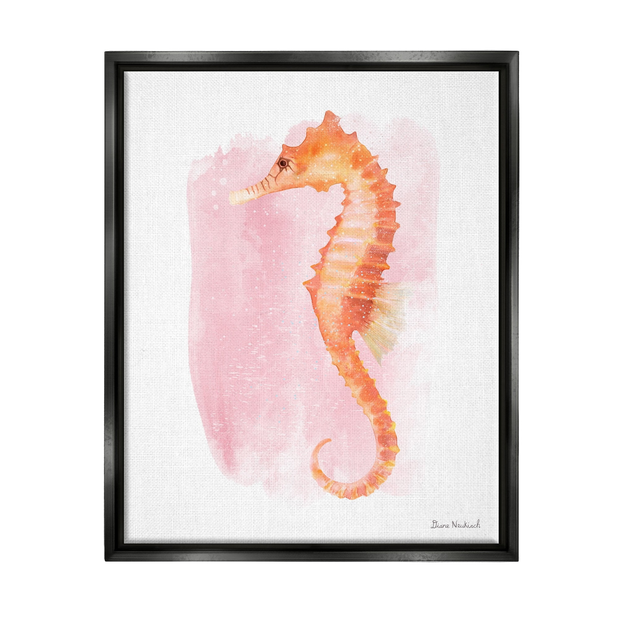 Stupell Industries Gentle Orange Seahorse Speckled Pink Watercolor Detail Painting Metallic Gold Floating Framed Canvas Print Wall Art, Design by Diane Neukirch