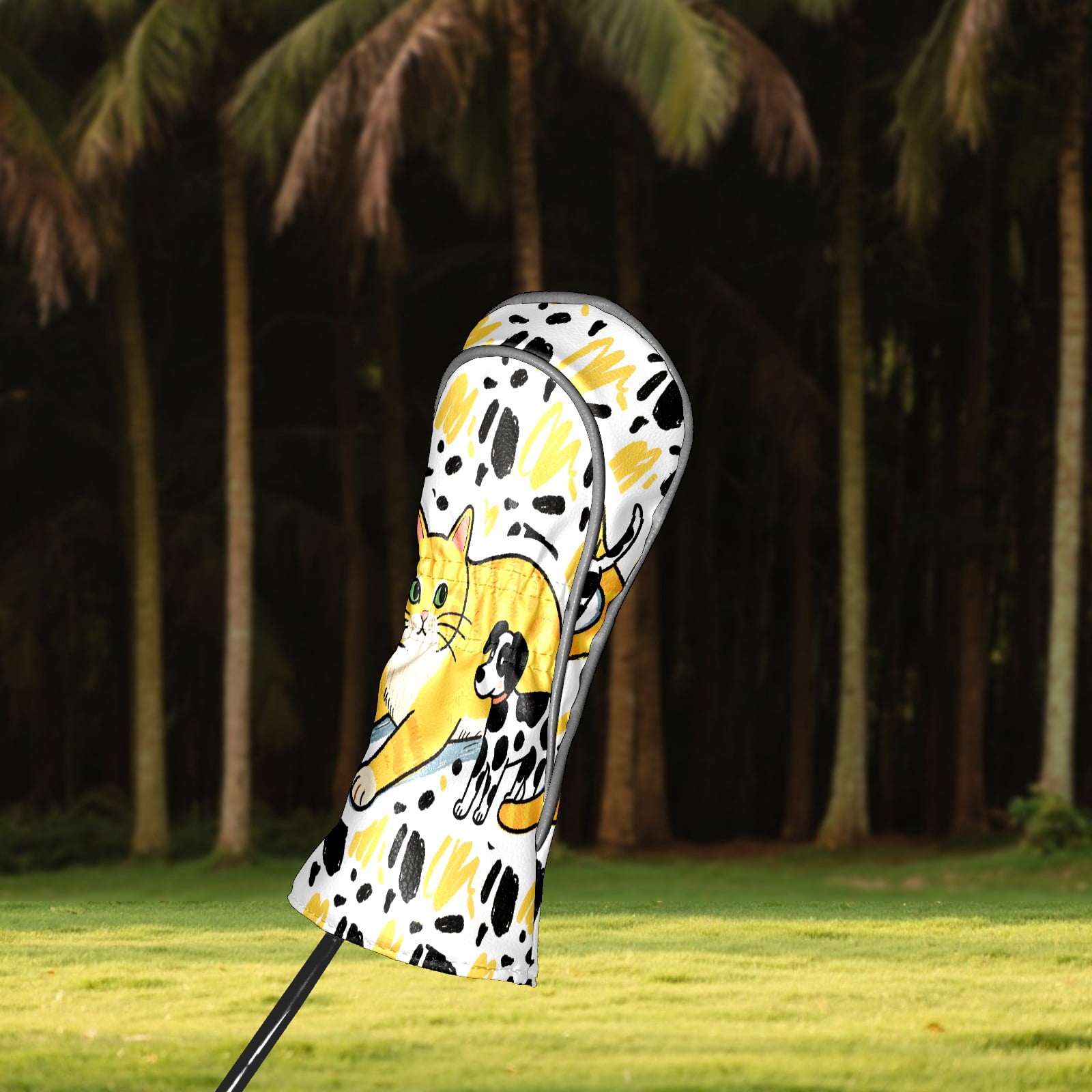 Golf Club Covers, Yellow Pets Premium PU Leather Driver Hybrid Putter Head Covers with Velvet Lining, Waterproof Golf Gifts for Men Women