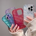 thumbnail image 2 of Funda De Teléfono Con Patrón De Onda Oblicua Transparente De Color Morado Blus Rojo Compatible Con iPhone 14 Pro Max 13 12 11 XR IX Cobertura Completa A Prueba De Golpes Cubierta Suave, 2 of 4