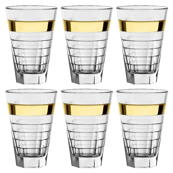 Barski European High-Quality Glass Hiball Tumblers with Gold Band, 14.5 oz, Set of 6, Made in Europe