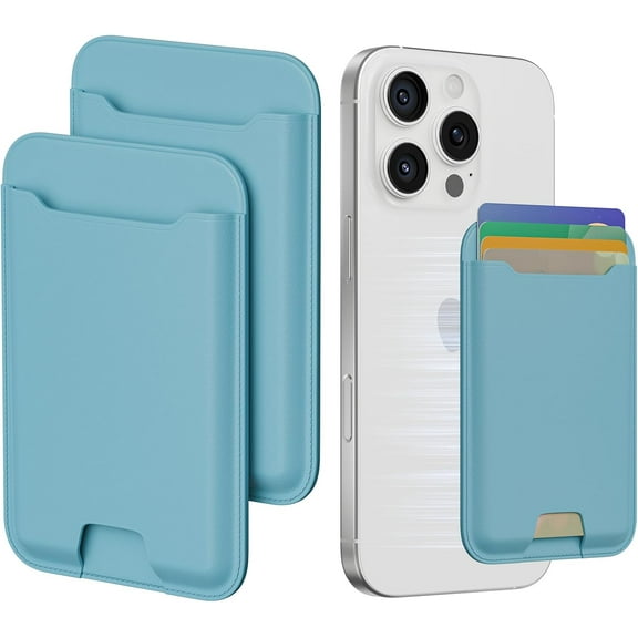 CAILDANL 2 Packs Phone Card Holder, Leather Phone Wallet Stick on, Stronger Nano Adhesive Credit Card Holder for Back of Phone Case, With RFID Blocking, Fit 4 Cards for iPhone, Samsung, and Android