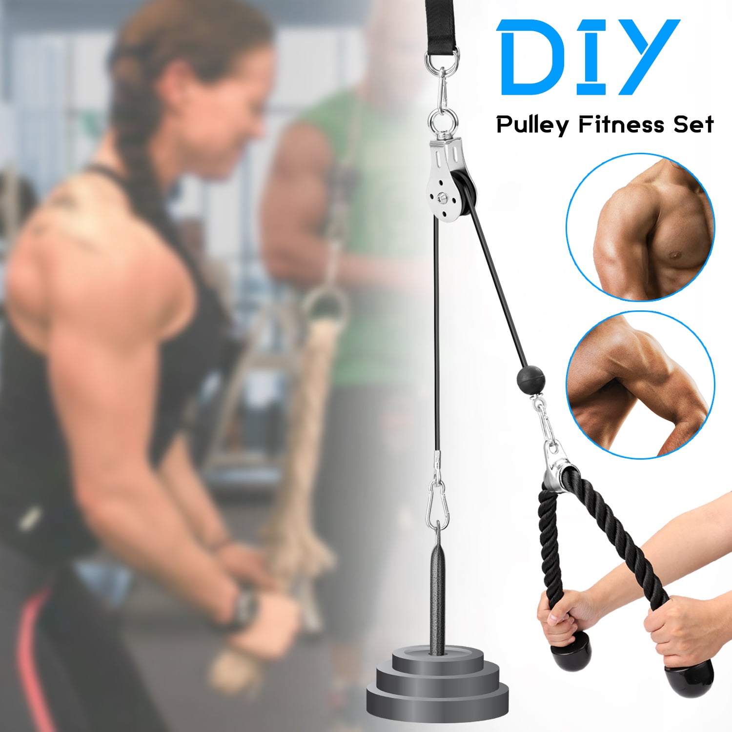 Fitness DIY Pulley Cable Machine Set Biceps Triceps Arm Strength Training US 