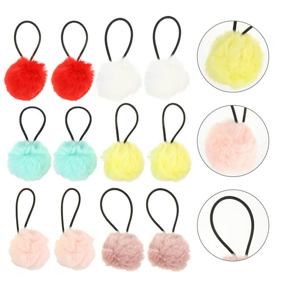 ELAYARD 12Pcs Assorted Color Pompom Ponytail Bands Elastic Hair Accessories