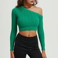 thumbnail image 5 of Fartey Cropped Sweater for Women One Shoulder Pullover Tops Fall Asymmetrical Neck Crop Sweater Slim Fit Solid Color Cable Knit Sweaters, 5 of 7