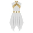 thumbnail image 3 of Xnihocha Girl's Praise Dance Tunic Color Block Asymmetrical Overlay Dress Liturgical Worship Lyrical Dance Dress White 10, 3 of 7