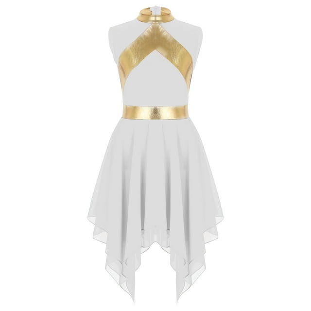 iefiel Enfants Filles Robe de Danse Liturgique de Louange Sans Manches Tuniques Métalliques Église Chorale Culte Costume Lyrique Blanc 8