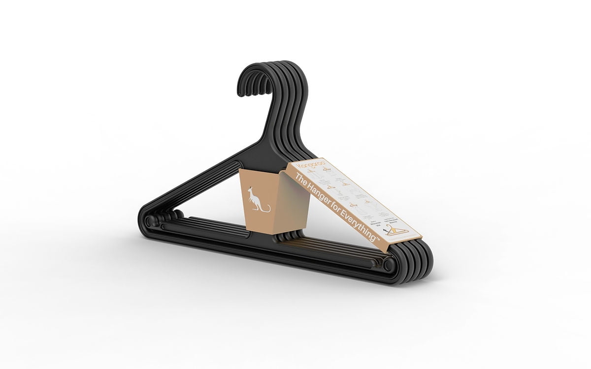 Kangaroo™ 100% gerecycleerde kleerhanger, hoge sterkte, broek, shirt, jashanger - patent aangevraagd, heavy duy, gerecycled, kledinghanger, kleerhanger, broekhanger, antislip, Hangeroo™ (houtskool